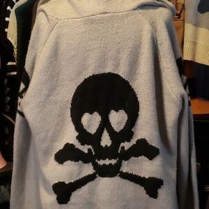 Torrid Grey Skull & Bones Zip Hooded Sweater Jacket Hoodie 3X 22 24